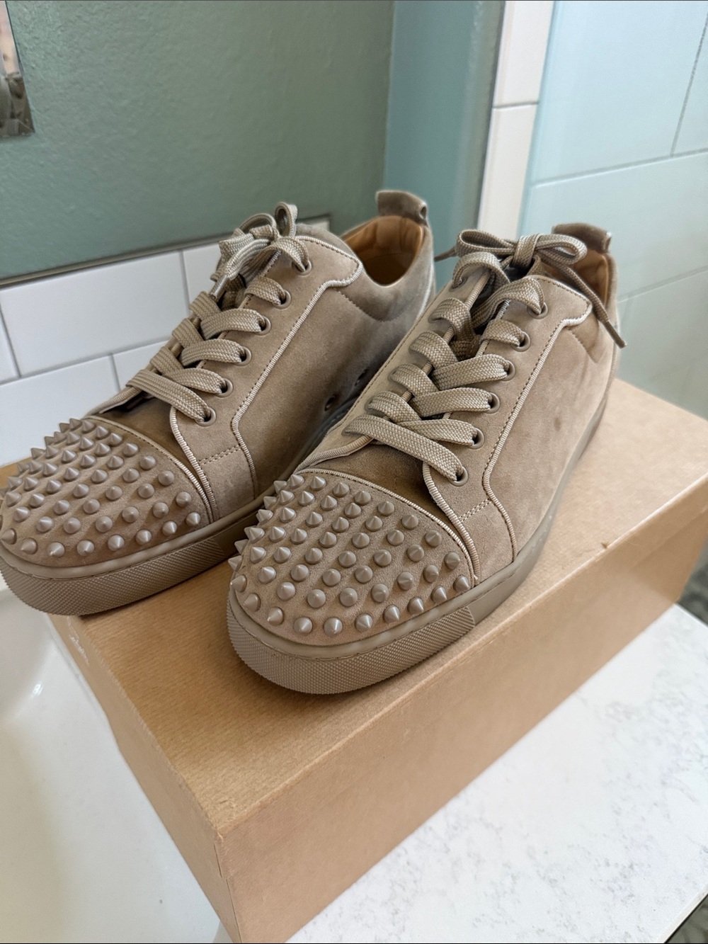 Christian Louboutin mens junior spikes orlato Suede Studded Toe Sneakers